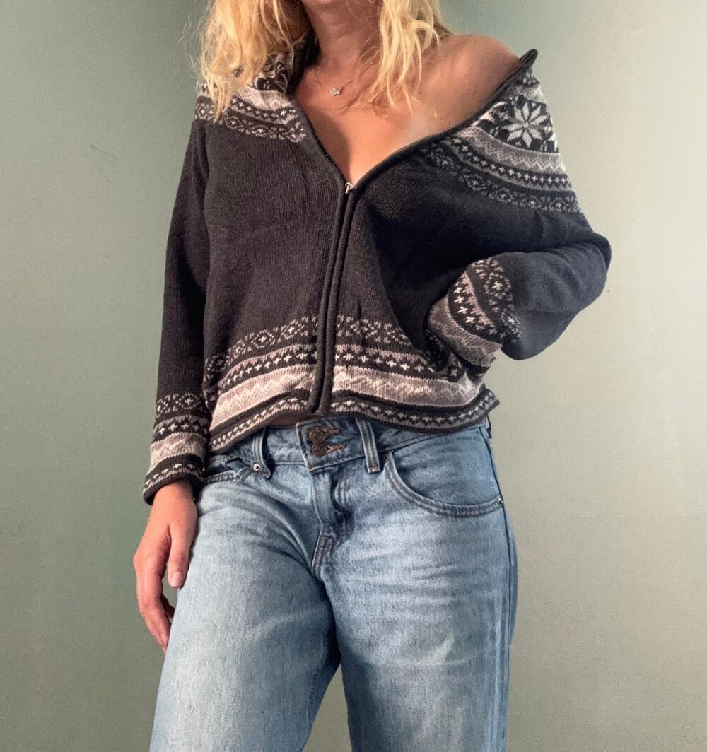Vintage Croft & Barrow Zip Sweater Cardigan Gray Size Medium Nordic Icelandic